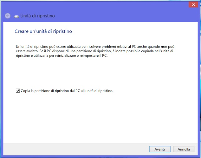 Come creare un disco di ripristino in Windows 8 su unità USB